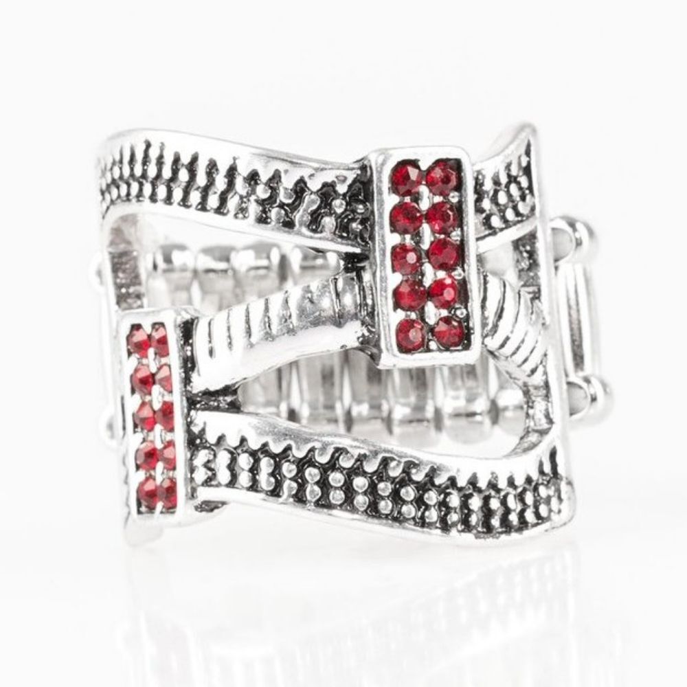 Red Rhinestone Ring Silver Fashion Jewelry Multi Finger Band Fits Sizes (6-10)